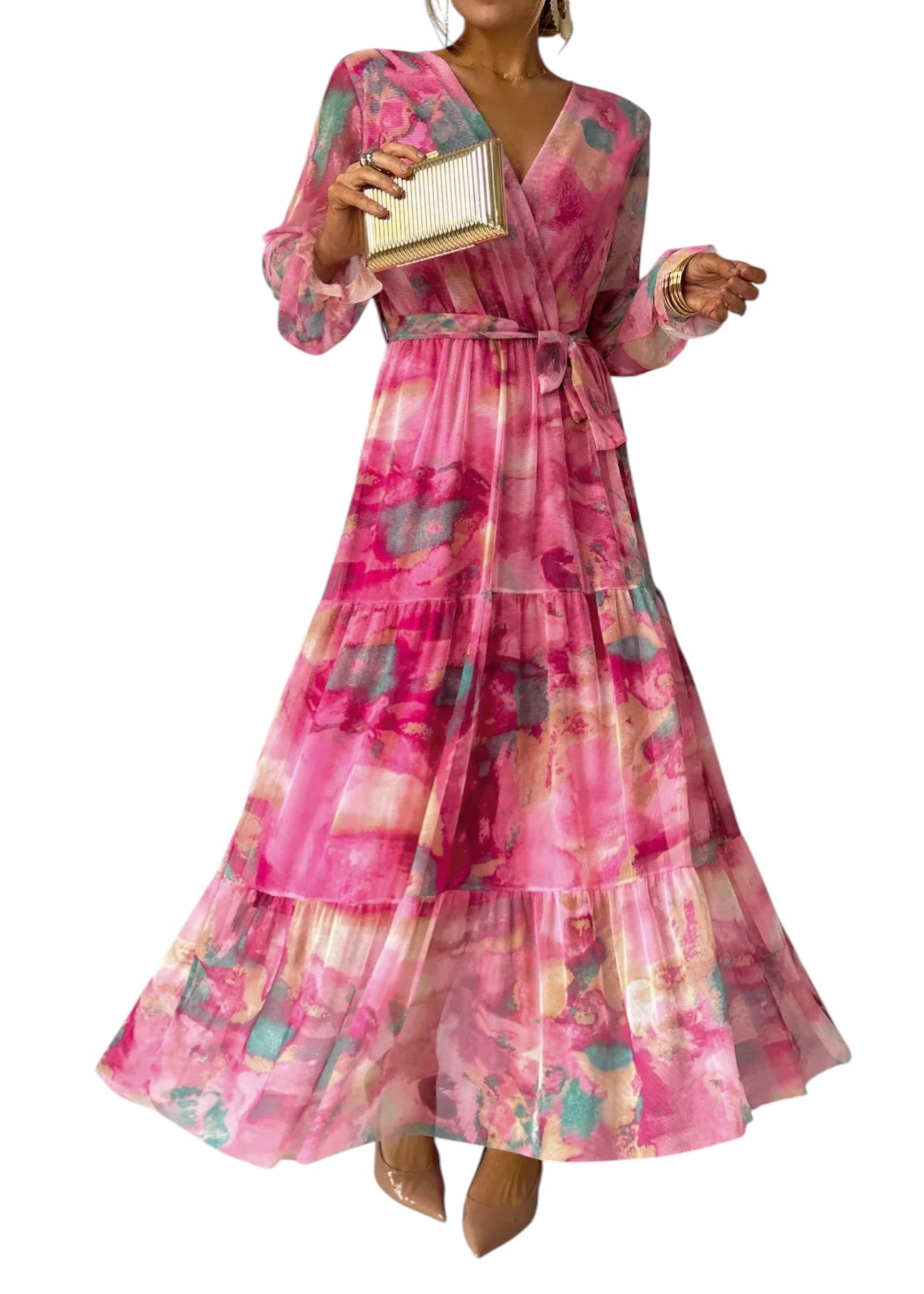 Evelisse - Printed Midi Dress with Relaxed Fit and Side Pockets