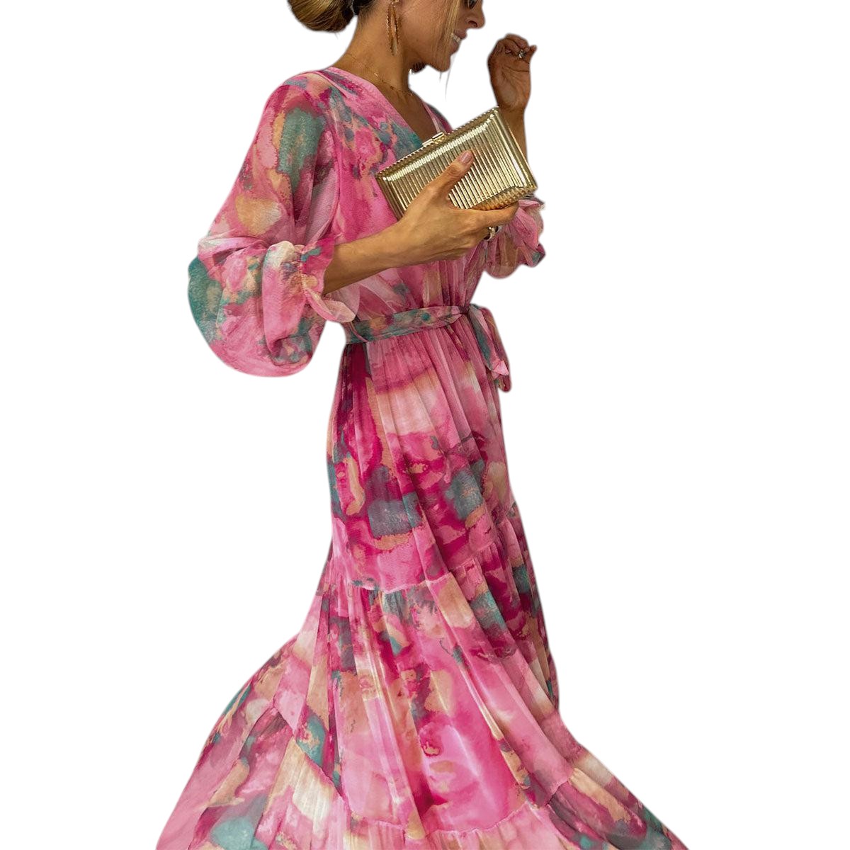 Evelisse - Printed Midi Dress with Relaxed Fit and Side Pockets