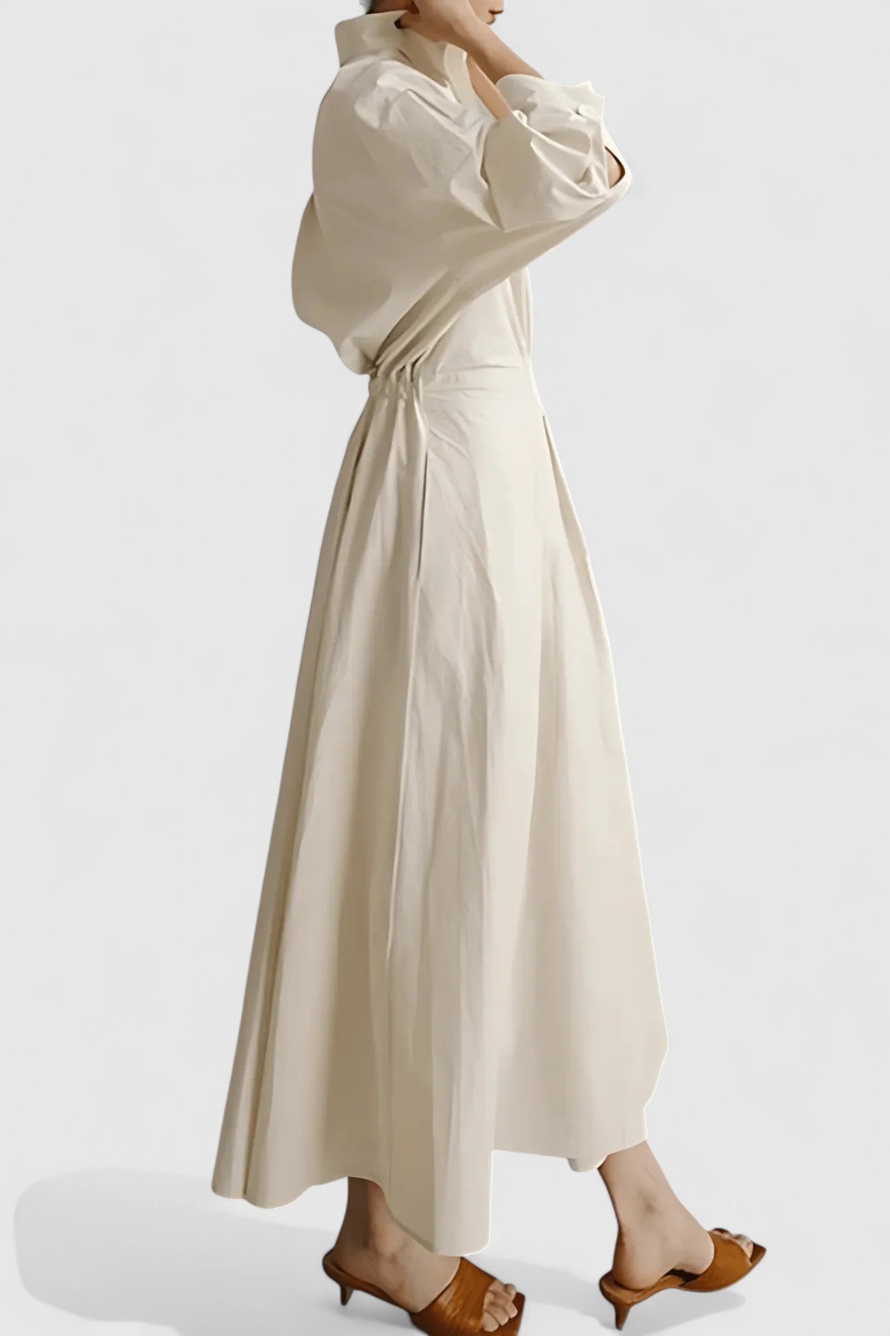 Calantha Midi Dress with Structured Collar and Cinched Waist for Workwear