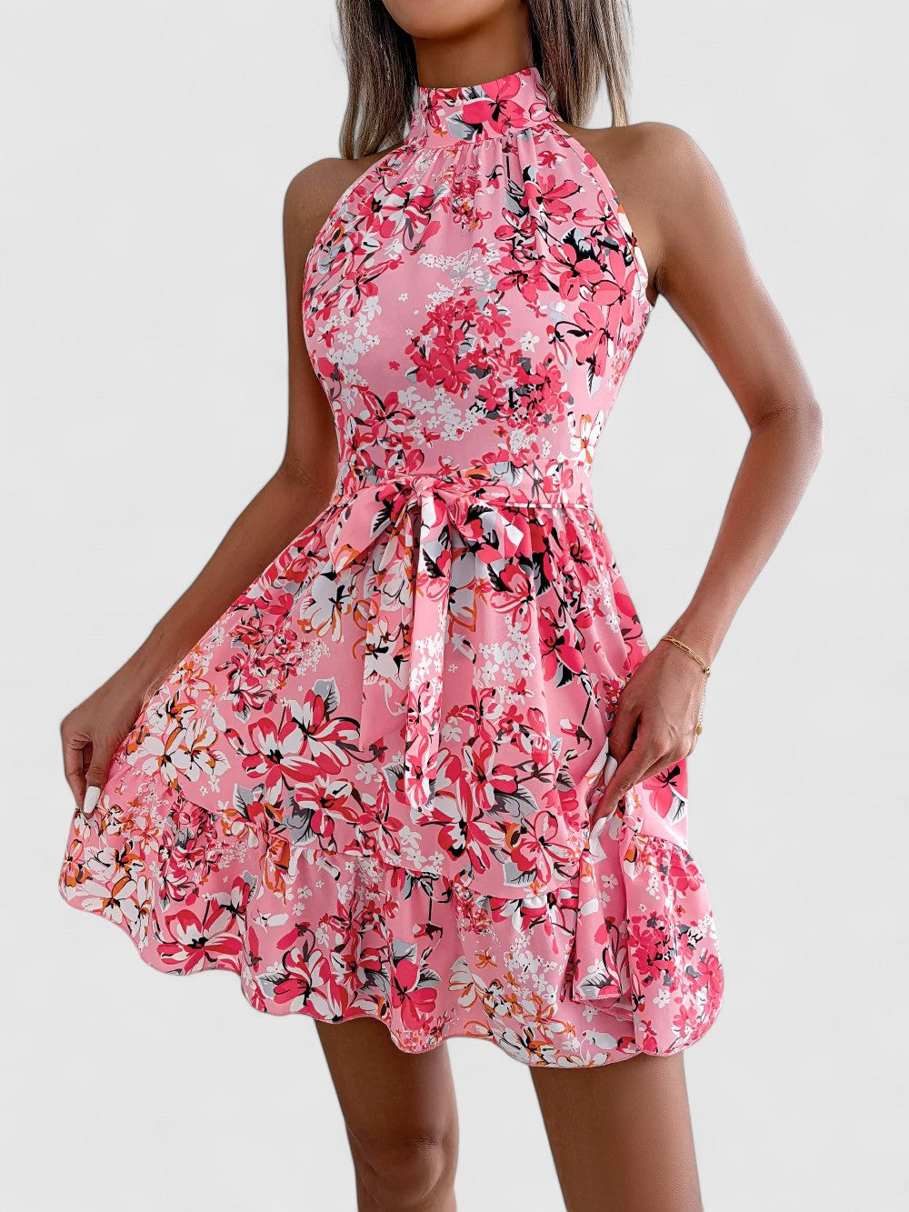 Florence Halter Mini Dress with Flared Hem