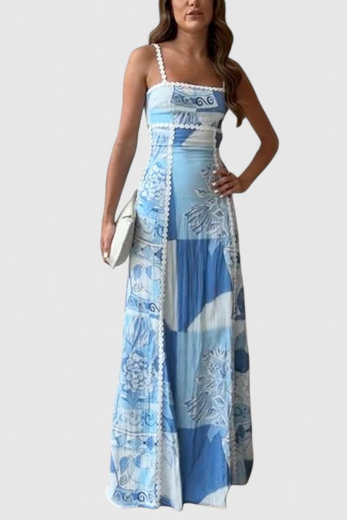 Graham Patchwork Maxi Dress with Boho-Inspired Print