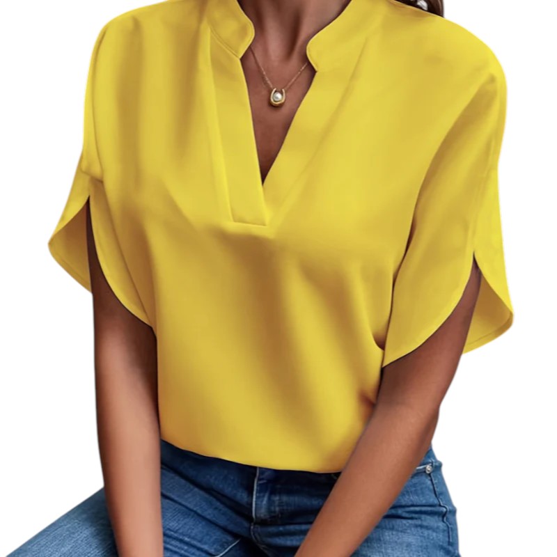 Julietta - Split Neck Blouse with Tulip Sleeves for Casual Workwear