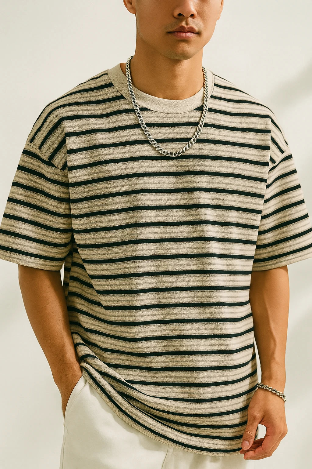 Leo - Oversized Striped T-Shirt with Ribbed Texture for Casual Streetwear