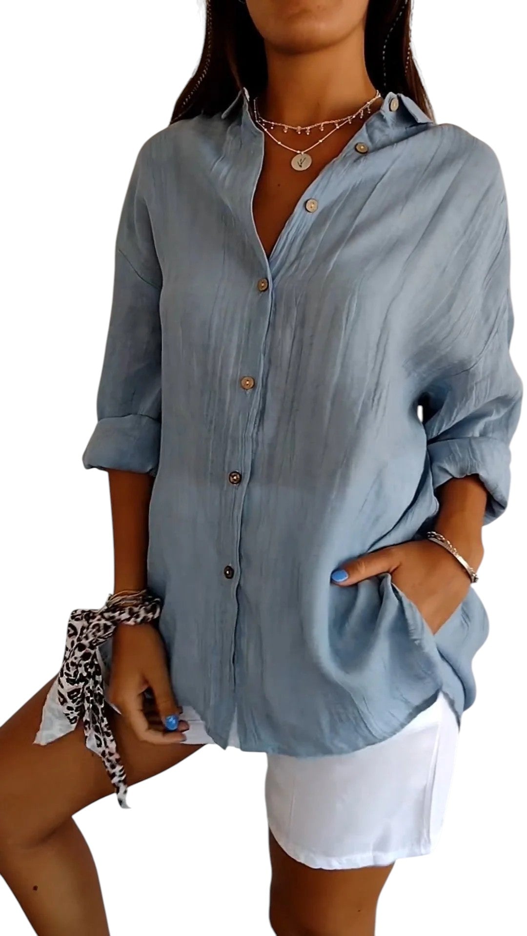 Leontine - Button-Up Shirt with Relaxed Fit and Textured Finish