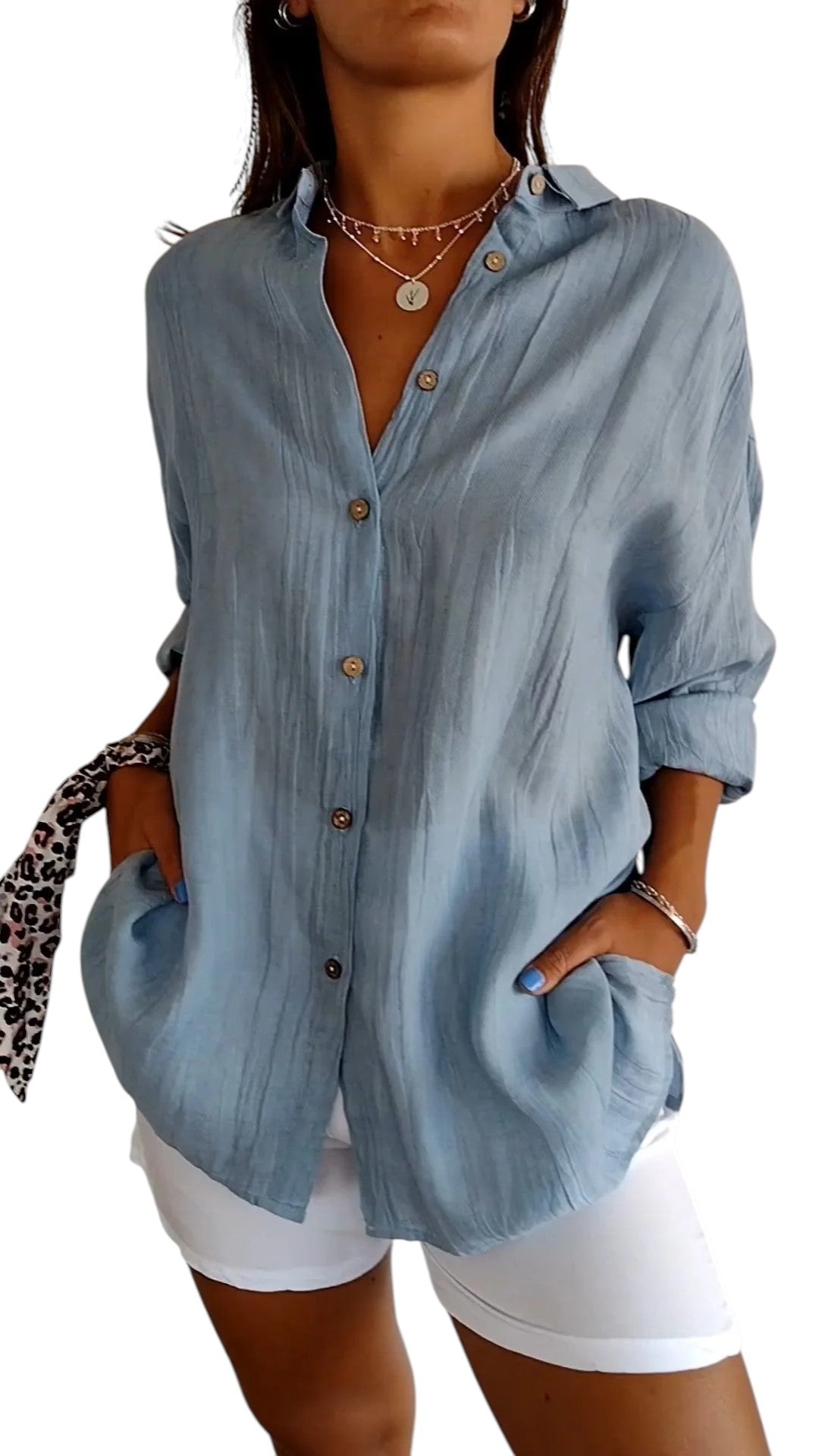 Leontine - Button-Up Shirt with Relaxed Fit and Textured Finish