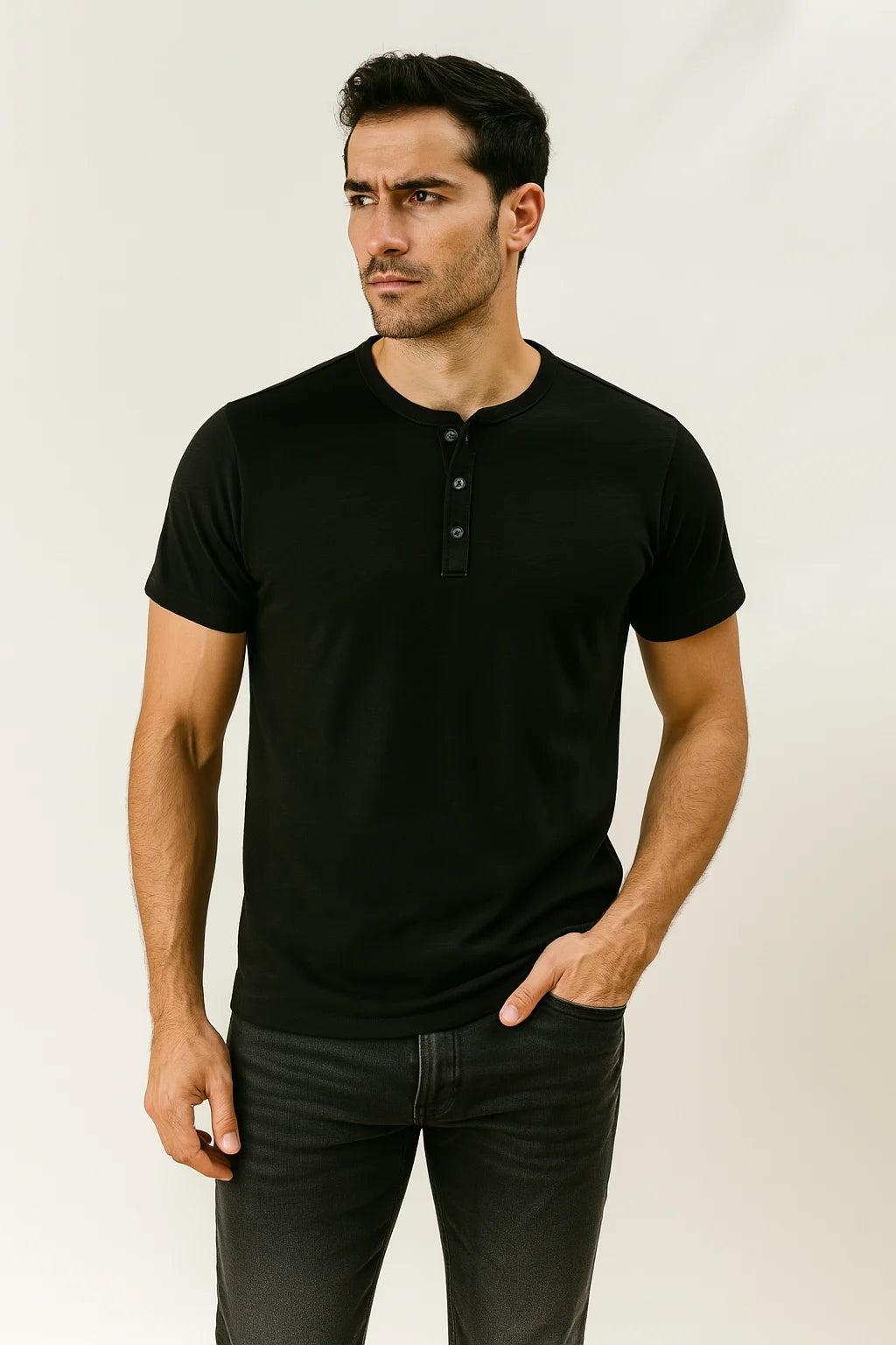 Lucas - Henley T-Shirt with Button Placket and Athletic Fit