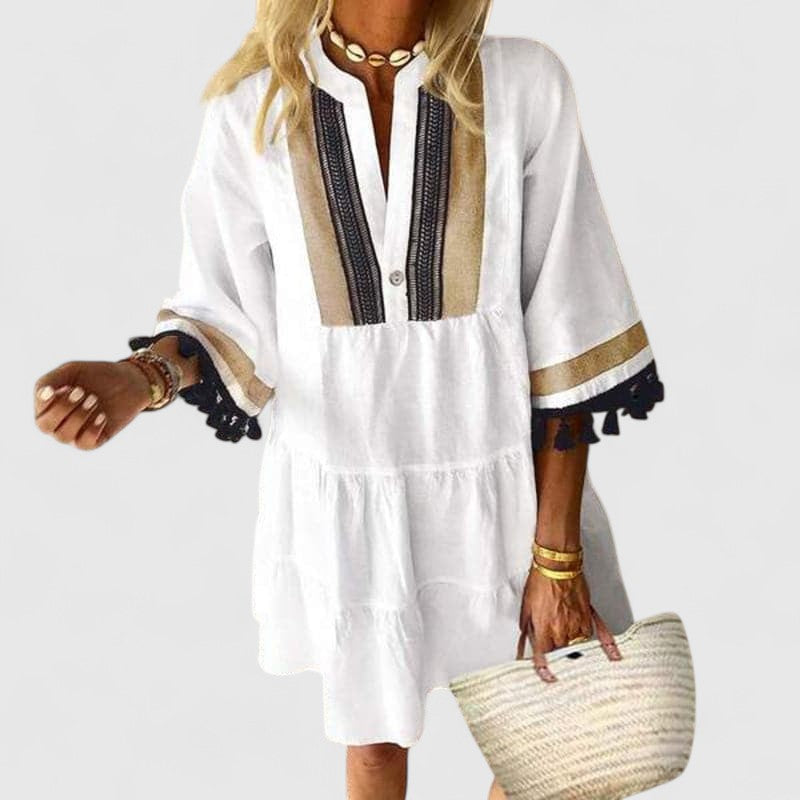 Nadine Tunic Dress with Embroidered Sleeves for Casual Boho Looks