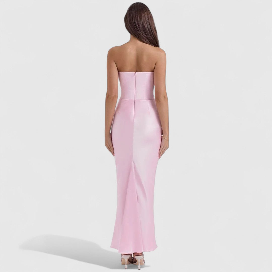 Odette Strapless Bodycon Maxi Dress with Draped Waist Detail for Formal Events