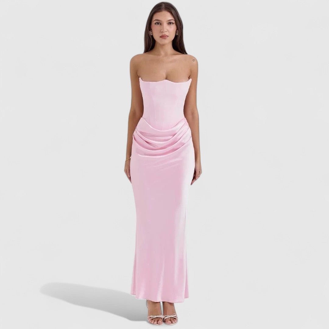 Odette Strapless Bodycon Maxi Dress with Draped Waist Detail for Formal Events