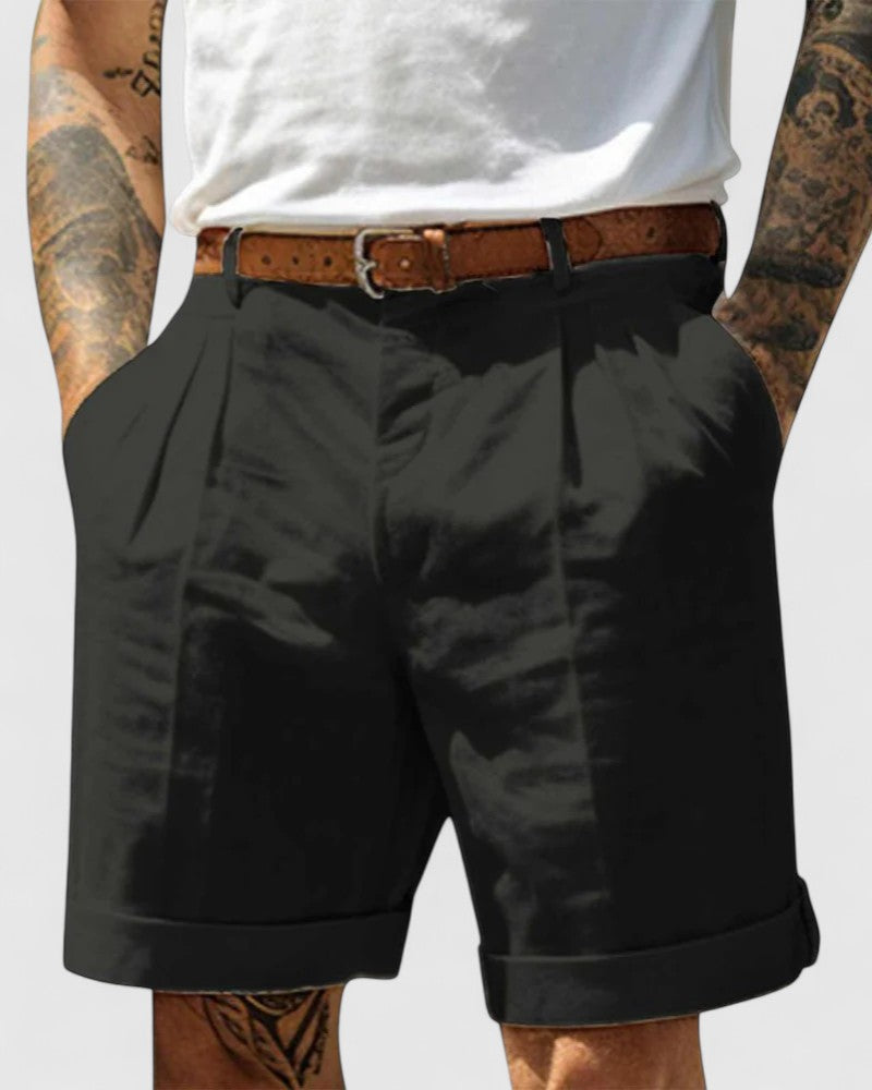 Simon - Pleated Shorts with Cuffed Hem for Smart Summer Outfits