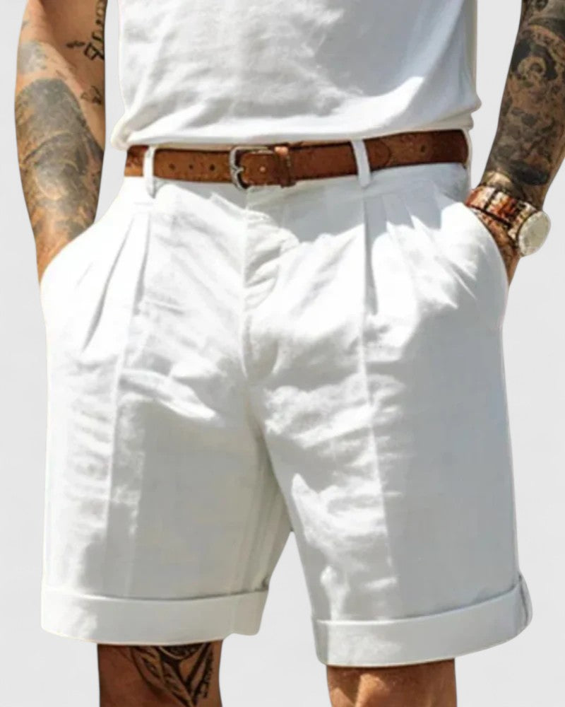 Simon - Pleated Shorts with Cuffed Hem for Smart Summer Outfits