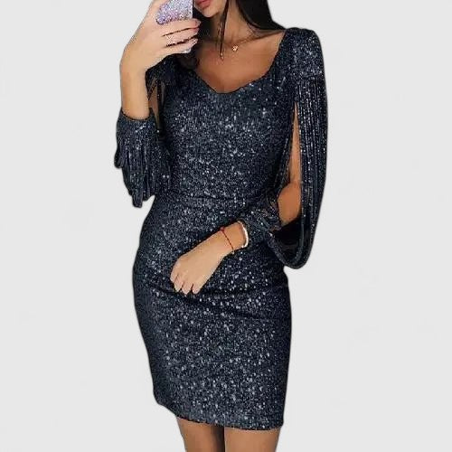 Valencia Bodycon Dress with Draped Fringe Sleeves for Eveningwear
